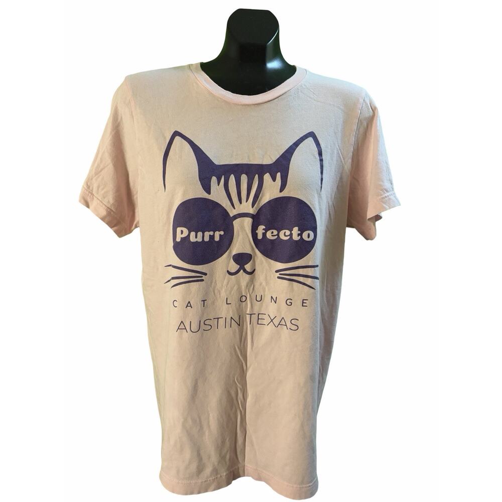 Purrfecto Cat Lounge Austin Texas Tee Bella Canvas Womens L Pink Graphic